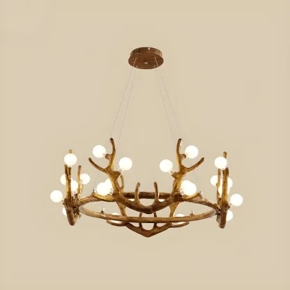Nordic Brown Antler Frosted Glass LED Ring Chandelier Image - 10