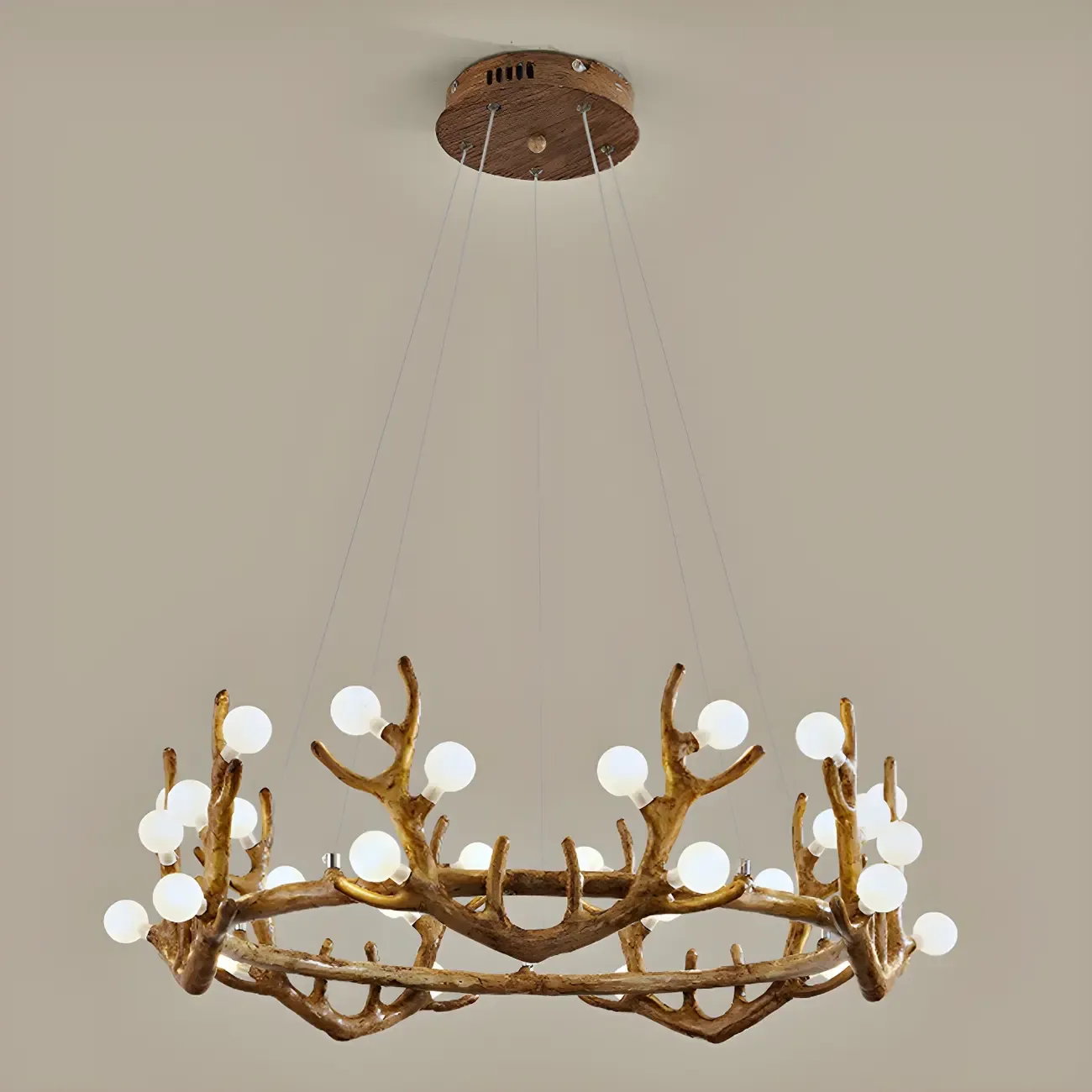 Nordic Brown Antler Frosted Glass LED Ring Chandelier Image - 11