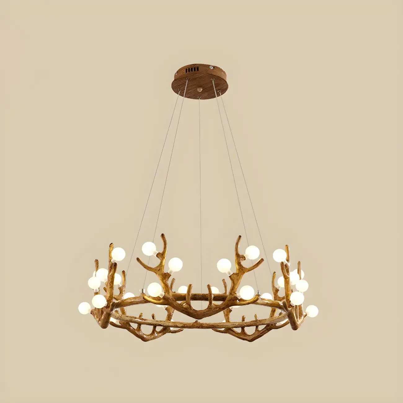 Nordic Brown Antler Frosted Glass LED Ring Chandelier Image - 12