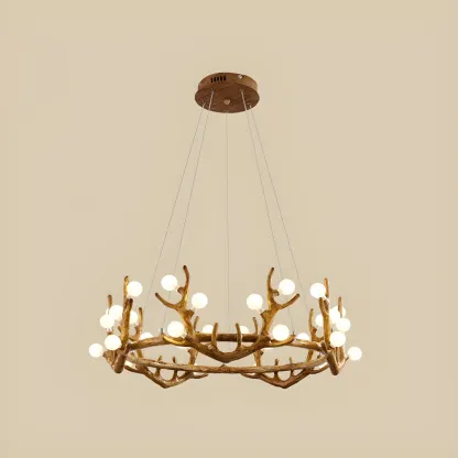 Nordic Brown Antler Frosted Glass LED Ring Chandelier Image - 12