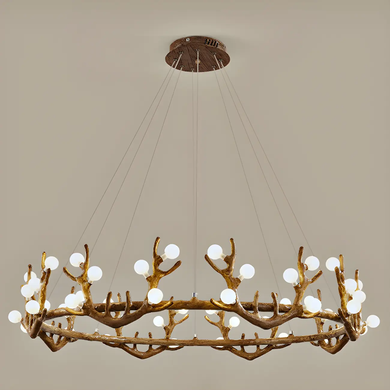 Nordic Brown Antler Frosted Glass LED Ring Chandelier Image - 13 | homeyfad