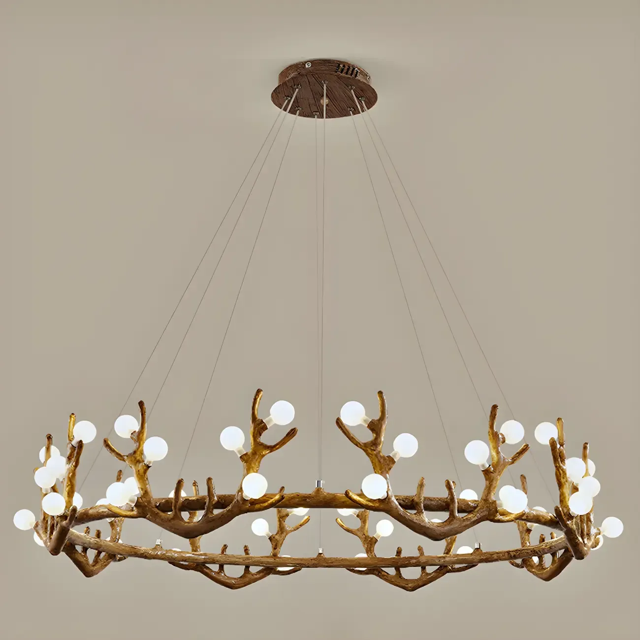 Nordic Brown Antler Frosted Glass LED Ring Chandelier Image - 13