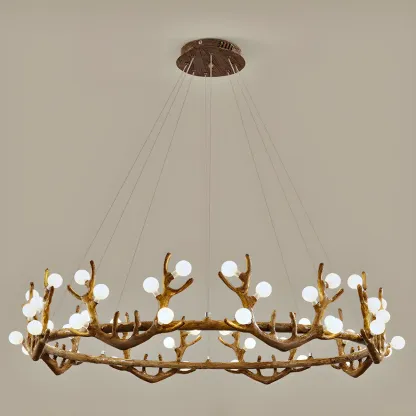 Nordic Brown Antler Frosted Glass LED Ring Chandelier Image - 13