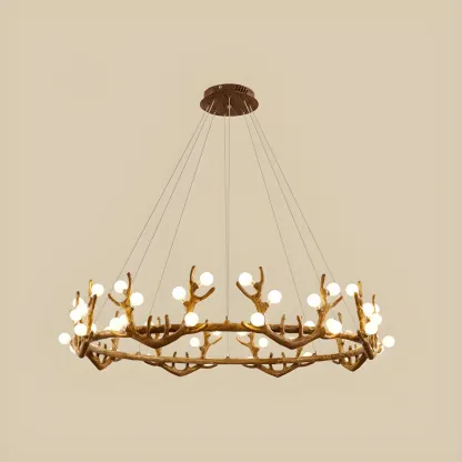 Nordic Brown Antler Frosted Glass LED Ring Chandelier Image - 14