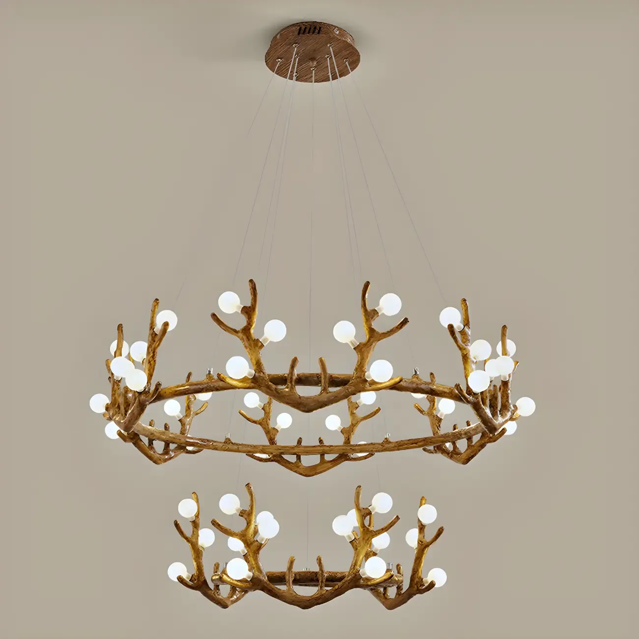 Nordic Brown Antler Frosted Glass LED Ring Chandelier Image - 15