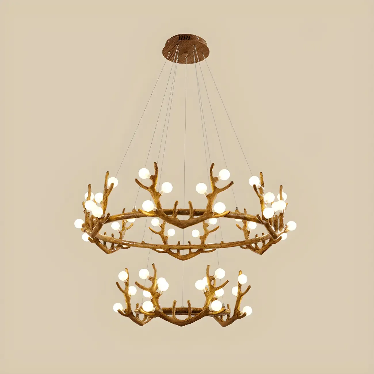 Nordic Brown Antler Frosted Glass LED Ring Chandelier Image - 16