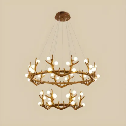 Nordic Brown Antler Frosted Glass LED Ring Chandelier Image - 16