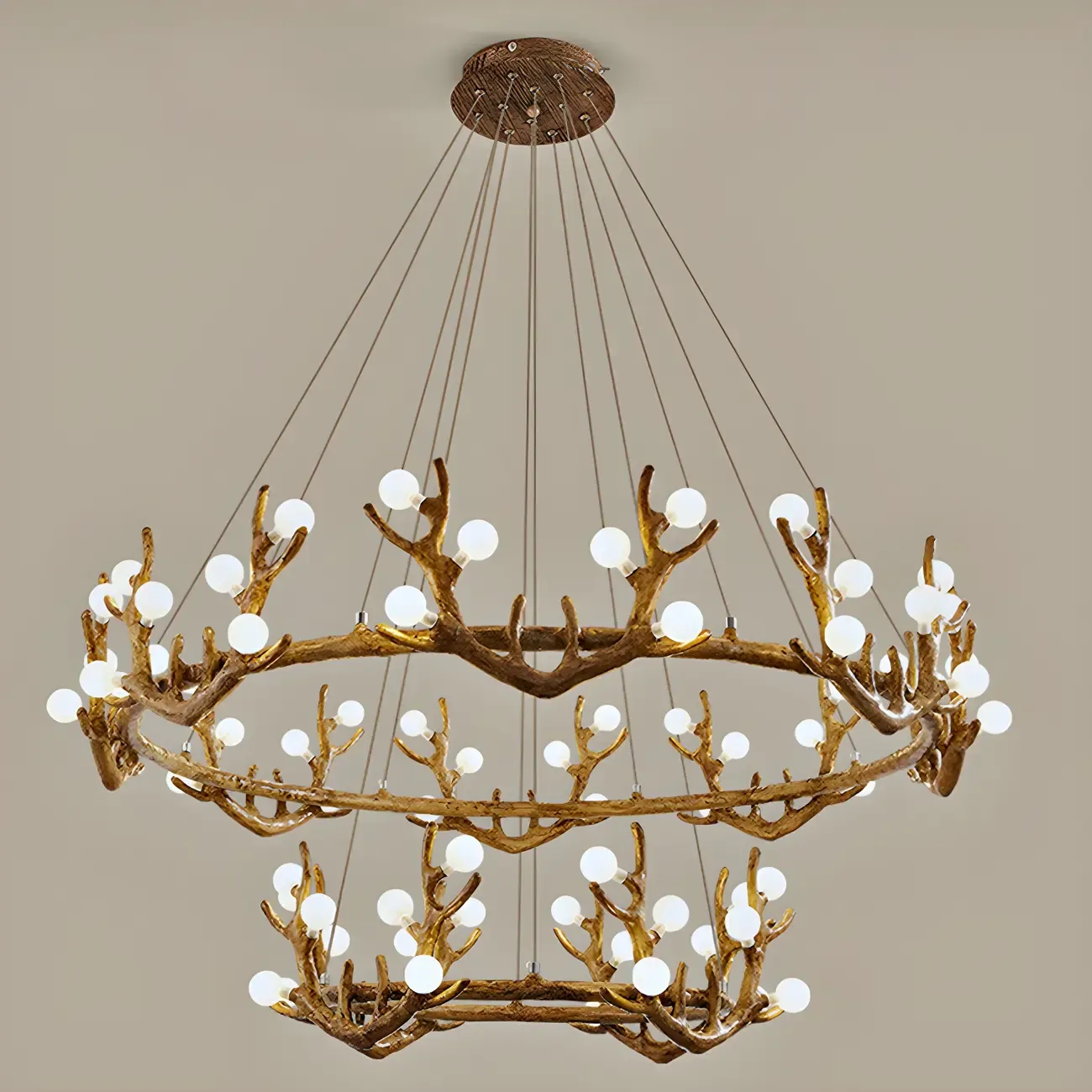 Nordic Brown Antler Frosted Glass LED Ring Chandelier Image - 17