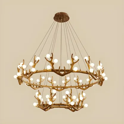 Nordic Brown Antler Frosted Glass LED Ring Chandelier Image - 18