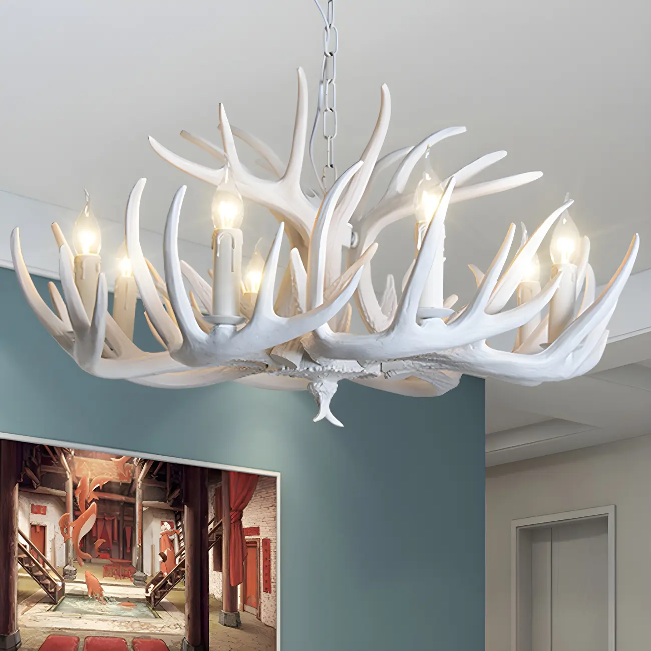 Rustic Antler Chandelier Resin Unique Living Room Lighting Image - 2 | homeyfad