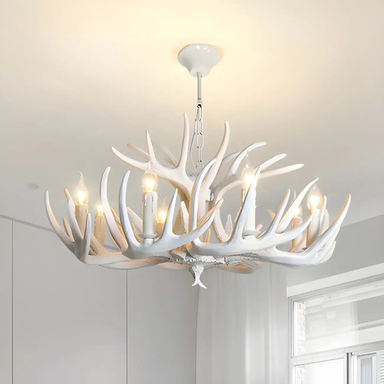 Rustic Antler Chandelier Resin Unique Living Room Lighting Image - 3