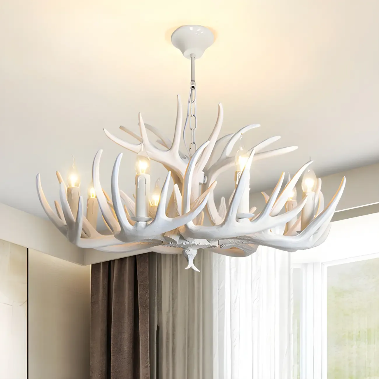 Rustic Antler Chandelier Resin Unique Living Room Lighting Image - 1