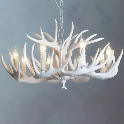Rustic Antler Chandelier Resin Unique Living Room Lighting Image - 4