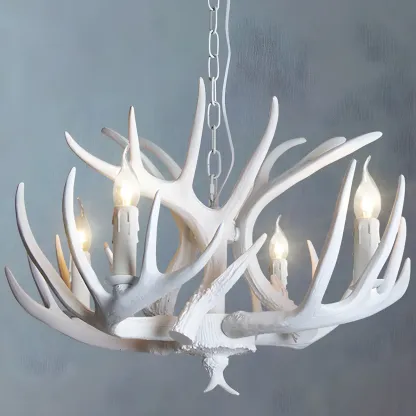 Rustic Antler Chandelier Resin Unique Living Room Lighting Image - 6