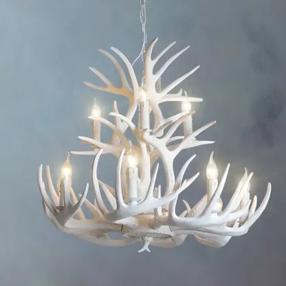 Rustic Antler Chandelier Resin Unique Living Room Lighting Image - 10