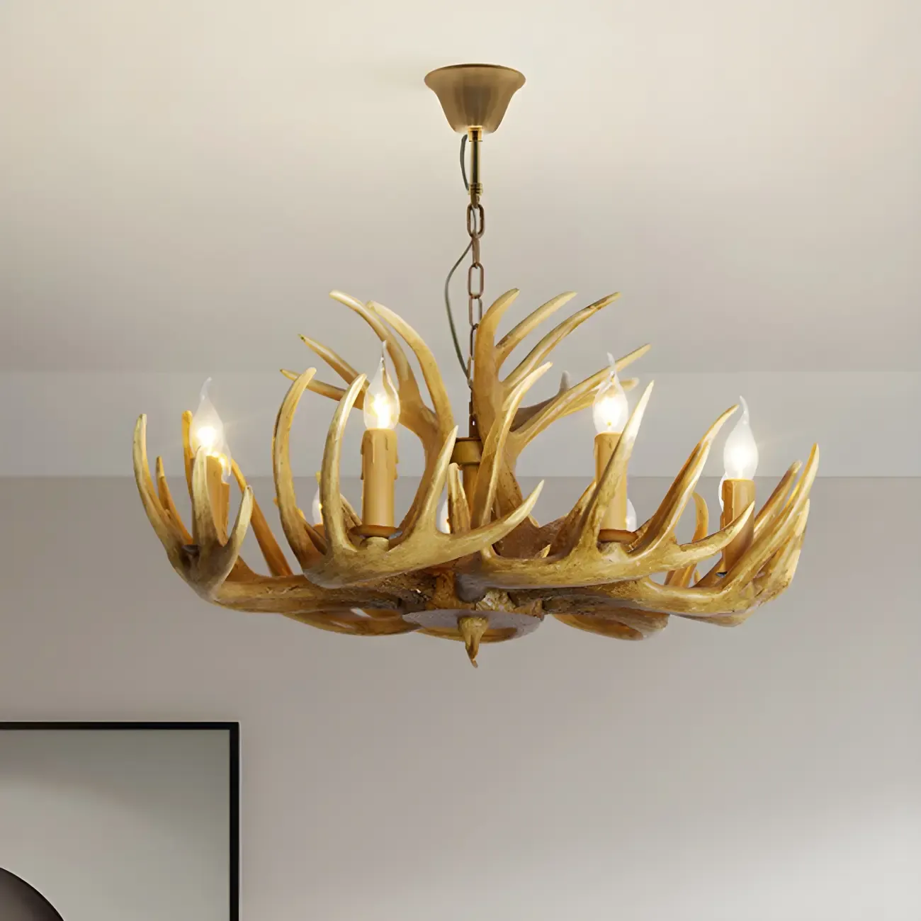 Rustic Antler Chandelier Resin Unique Living Room Lighting Image - 11