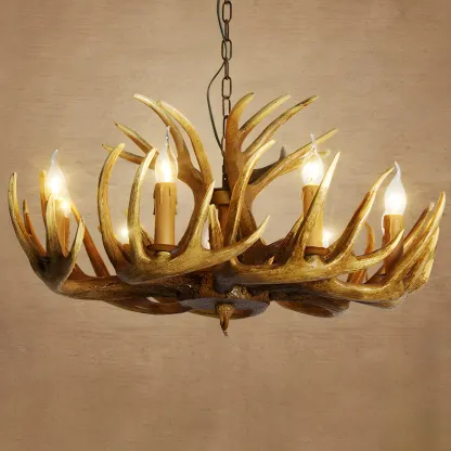 Rustic Antler Chandelier Resin Unique Living Room Lighting Image - 12