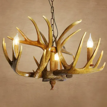 Rustic Antler Chandelier Resin Unique Living Room Lighting Image - 13