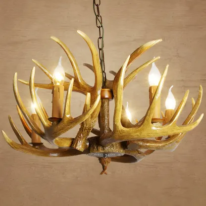 Rustic Antler Chandelier Resin Unique Living Room Lighting Image - 15