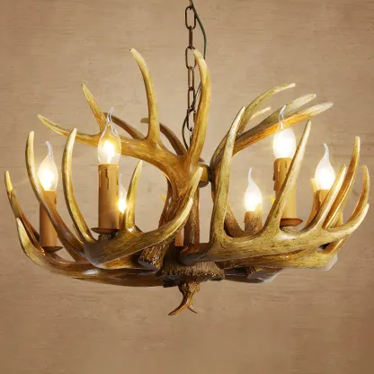 Rustic Antler Chandelier Resin Unique Living Room Lighting Image - 16