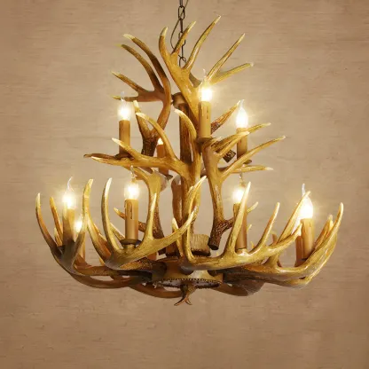 Rustic Antler Chandelier Resin Unique Living Room Lighting Image - 18