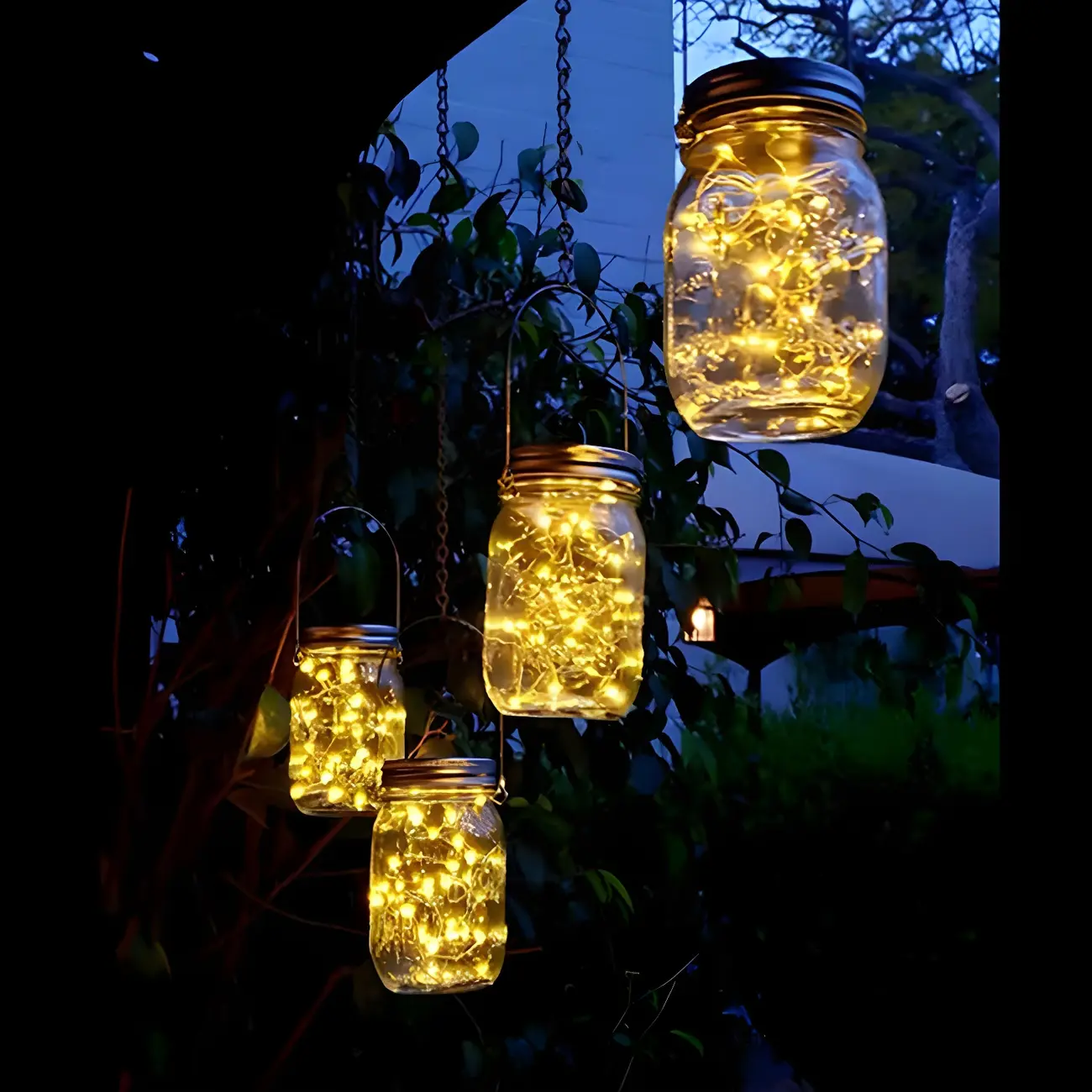 Mason Jar Shape Garden Solar Suspension Lighting Clear Crackle Glass LED Pendant Light Image - 1 | homeyfad