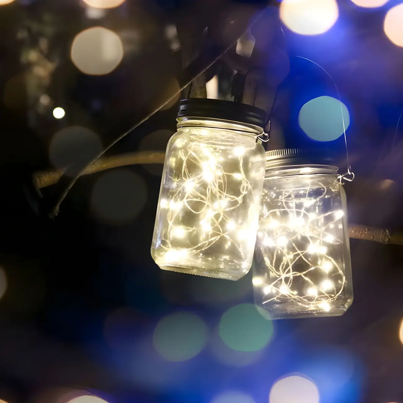 Mason Jar Shape Garden Solar Suspension Lighting Clear Crackle Glass LED Pendant Light Image - 2 | homeyfad