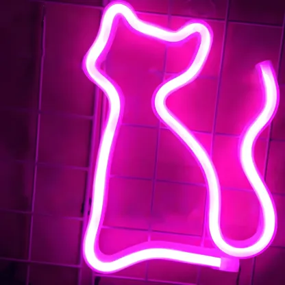 Cat and Bat Outline LED Neon Rechargeable Night Light Image - 3