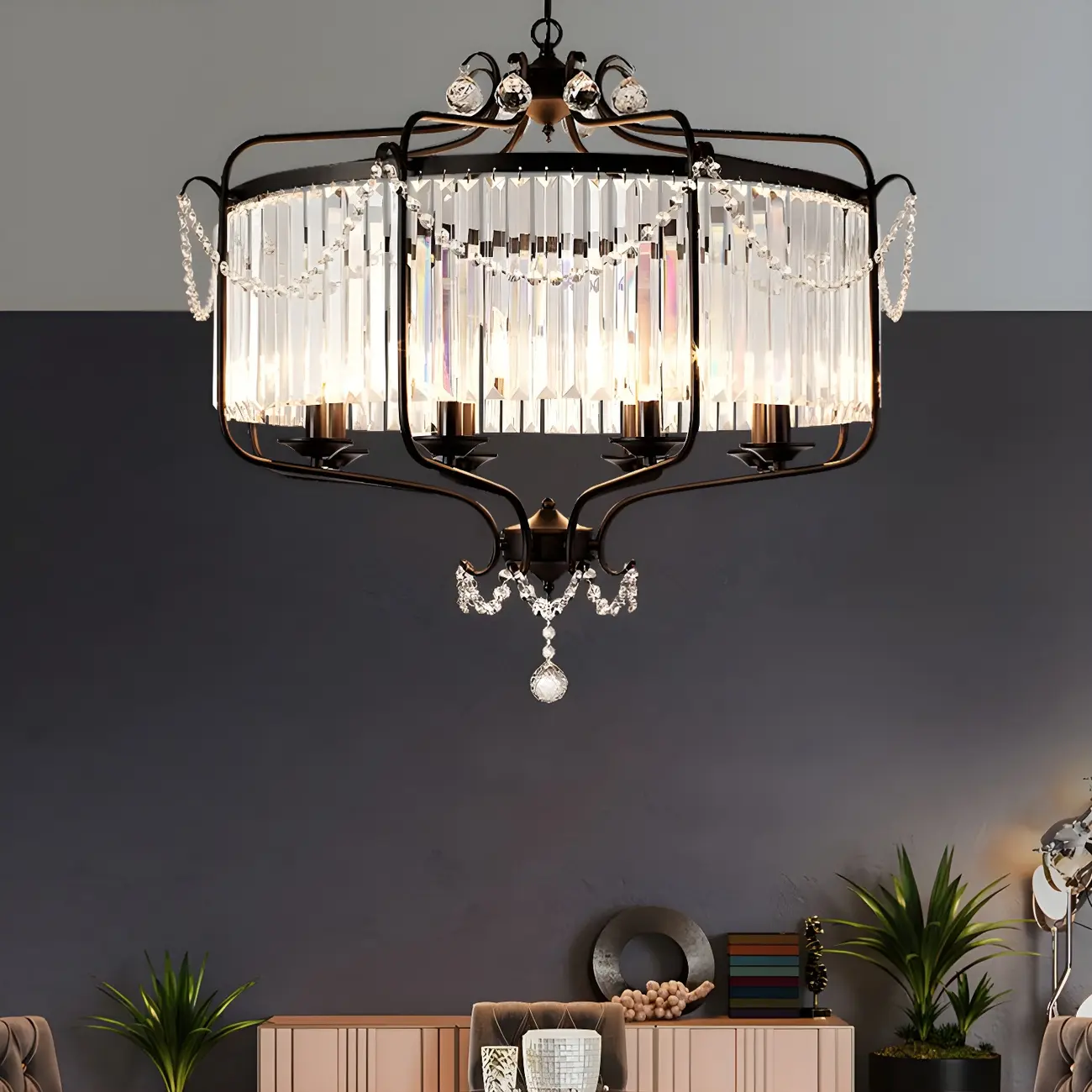 Black Crystal Linear Bead Chandelier Modern Design Image - 2 | homeyfad