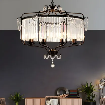 Black Crystal Linear Bead Chandelier Modern Design Image - 2