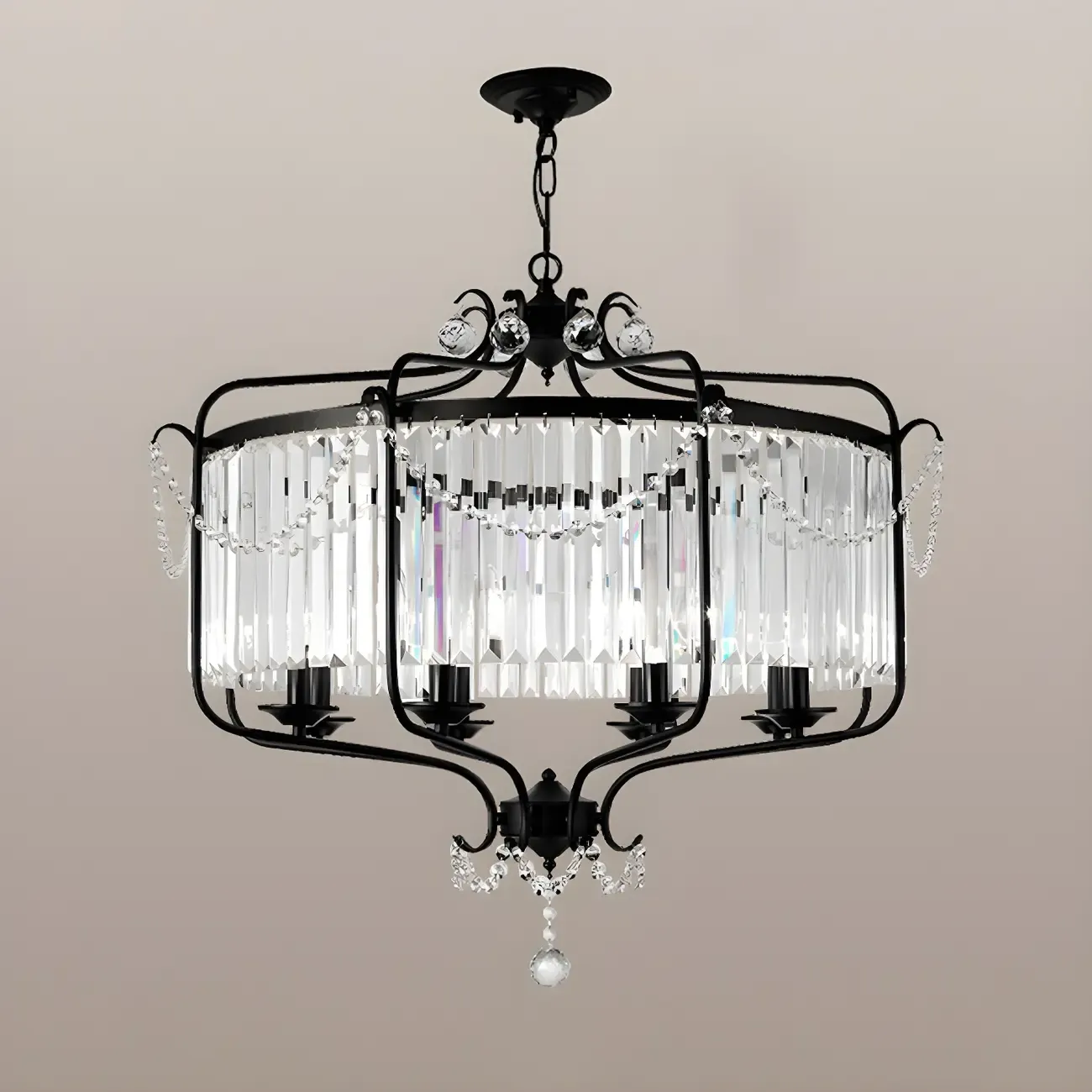 Black Crystal Linear Bead Chandelier Modern Design Image - 4