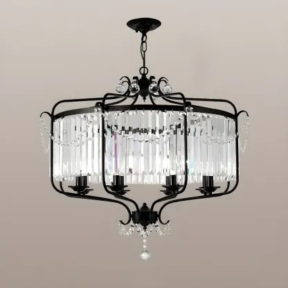 Black Crystal Linear Bead Chandelier Modern Design Image - 4