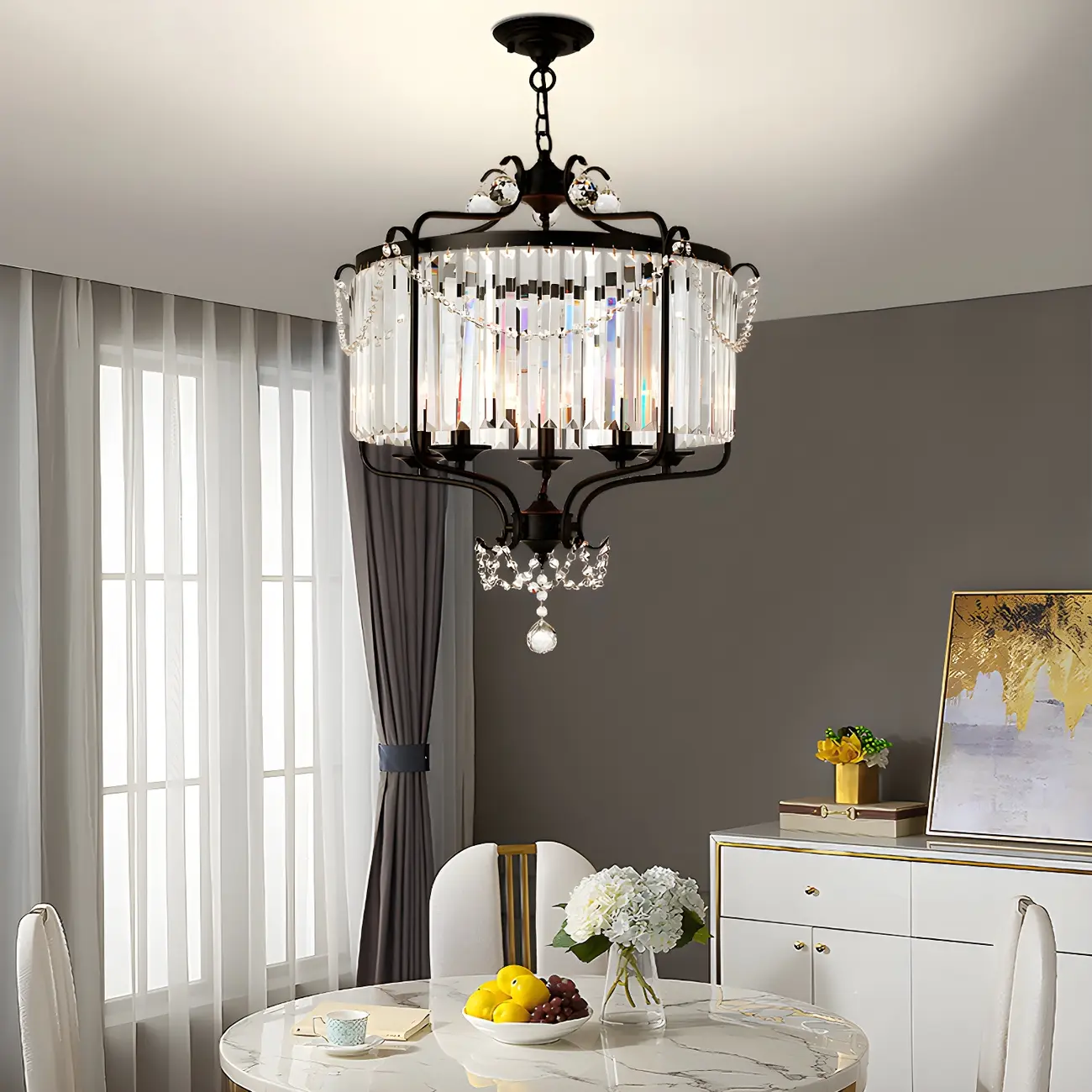 Black Crystal Linear Bead Chandelier Modern Design Image - 1 | homeyfad
