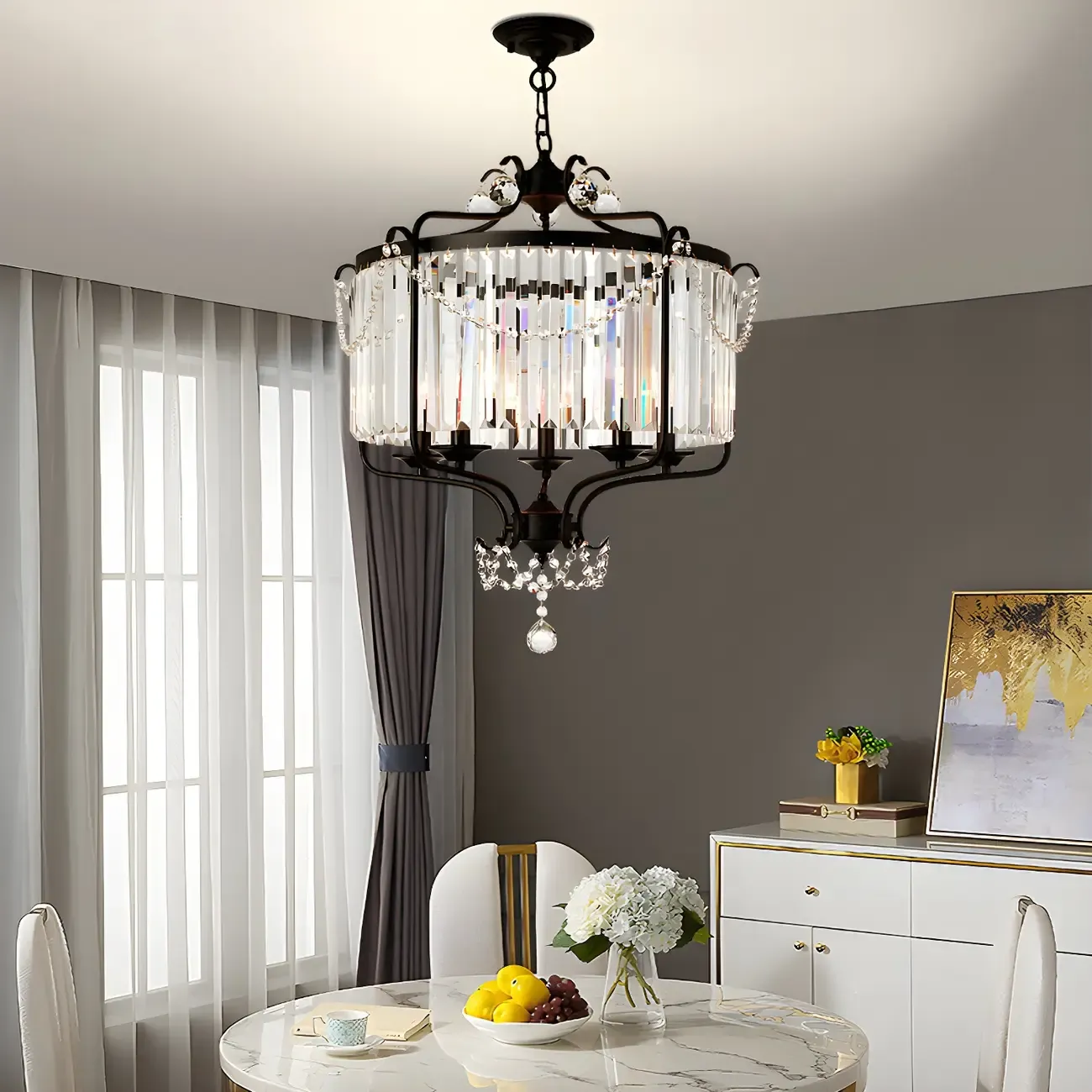 Black Crystal Linear Bead Chandelier Modern Design Image - 1
