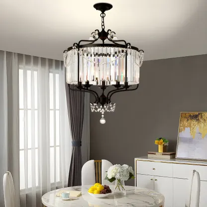 Black Crystal Linear Bead Chandelier Modern Design Image - 1