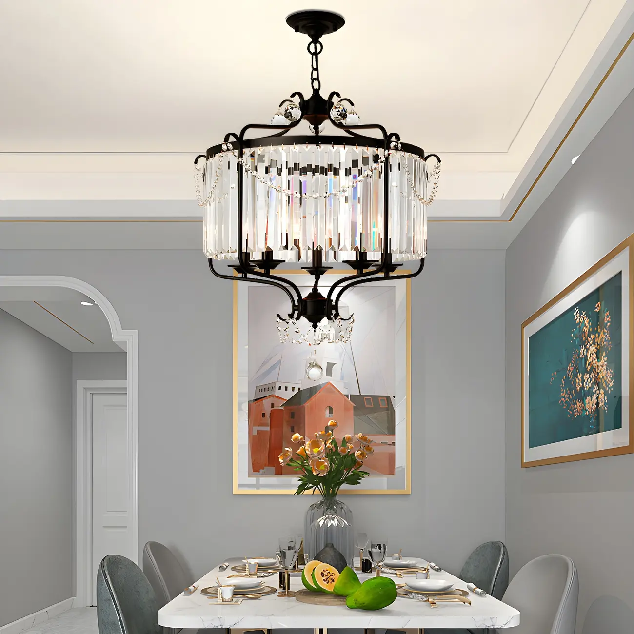 Black Crystal Linear Bead Chandelier Modern Design Image - 3 | homeyfad