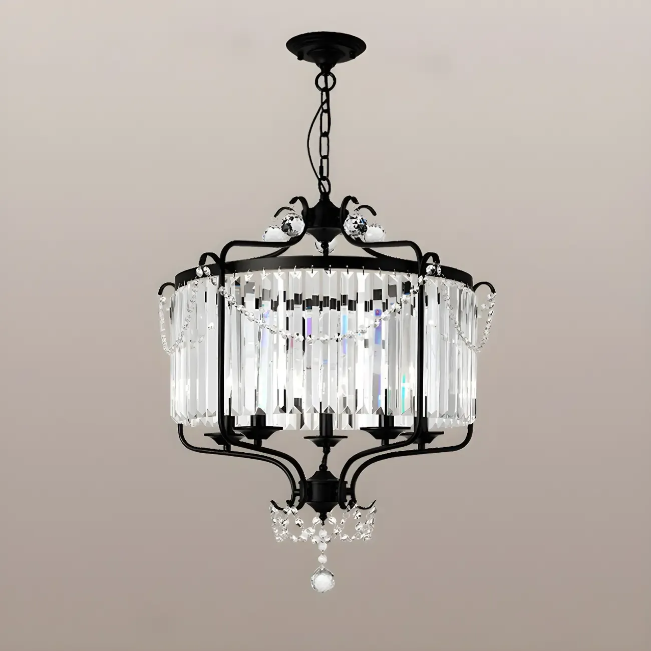 Black Crystal Linear Bead Chandelier Modern Design Image - 5