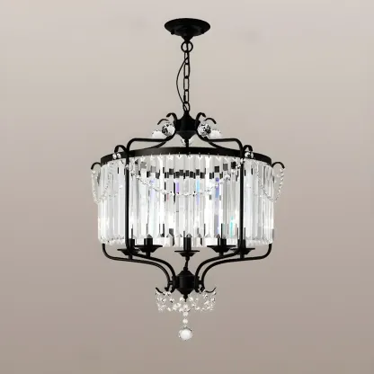 Black Crystal Linear Bead Chandelier Modern Design Image - 5