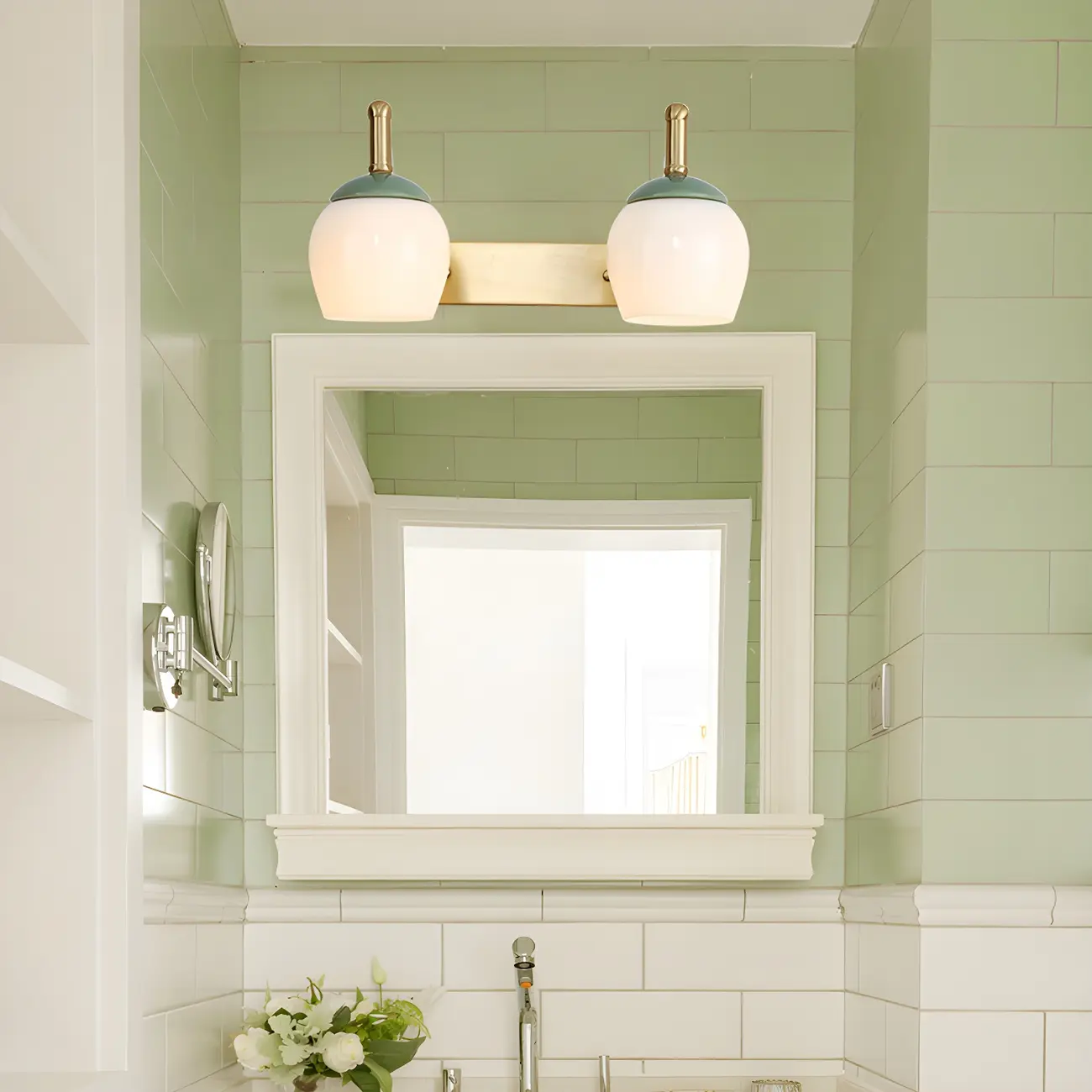 Traditional Brass Vanity Sconce with Frosted Glass for Bathroom Image - 3 | homeyfad
