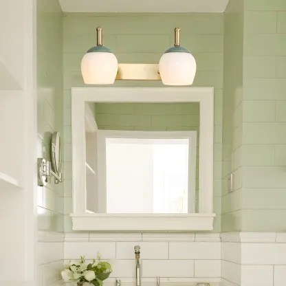 Traditional Brass Vanity Sconce with Frosted Glass for Bathroom Image - 3