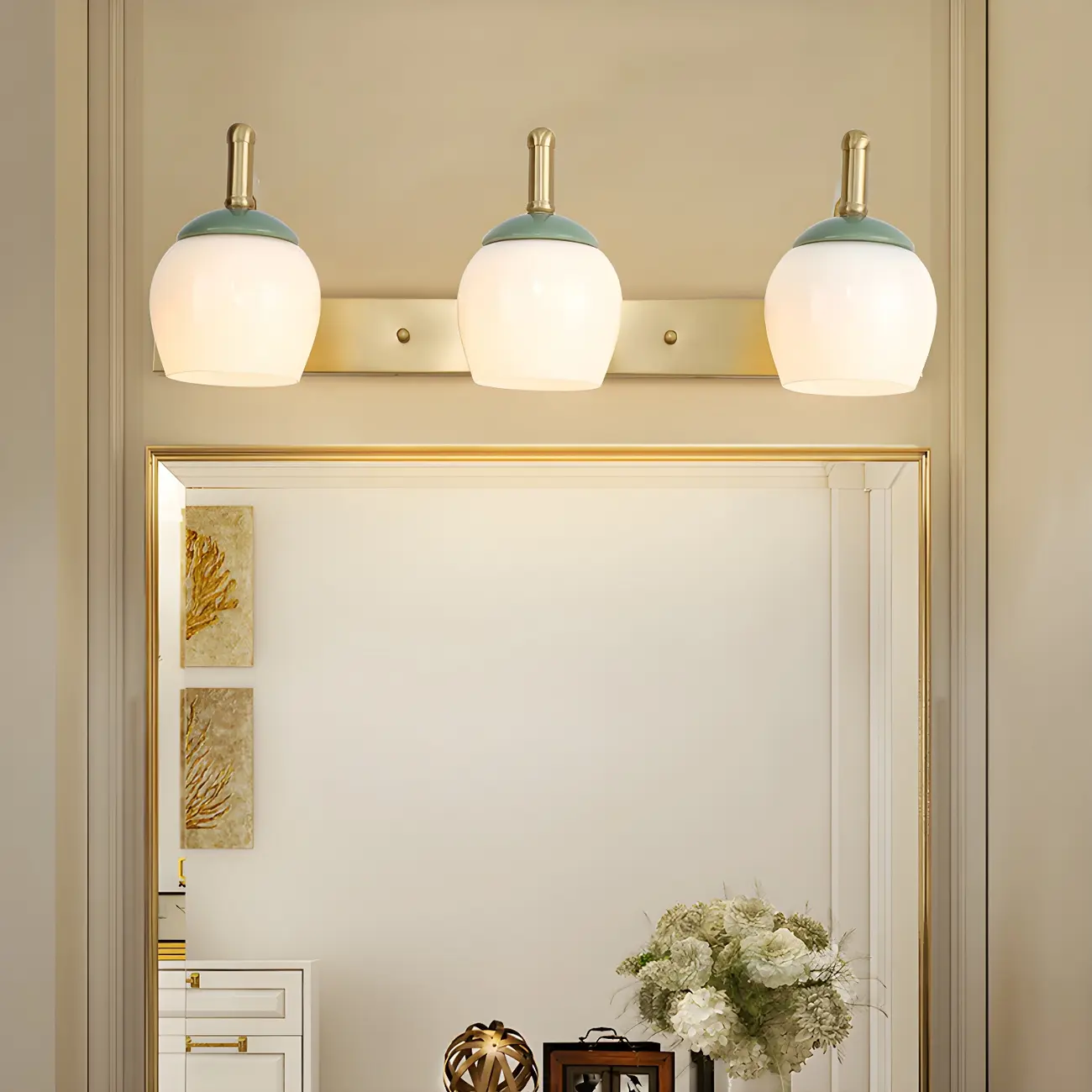 Traditional Brass Vanity Sconce with Frosted Glass for Bathroom Image - 6 | homeyfad