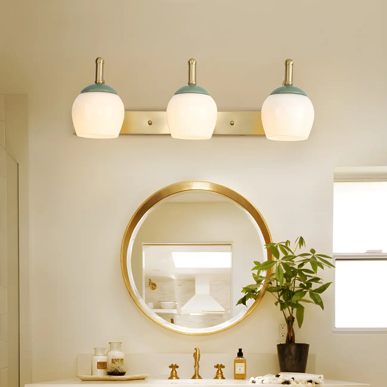 Traditional Brass Vanity Sconce with Frosted Glass for Bathroom Image - 1 | homeyfad
