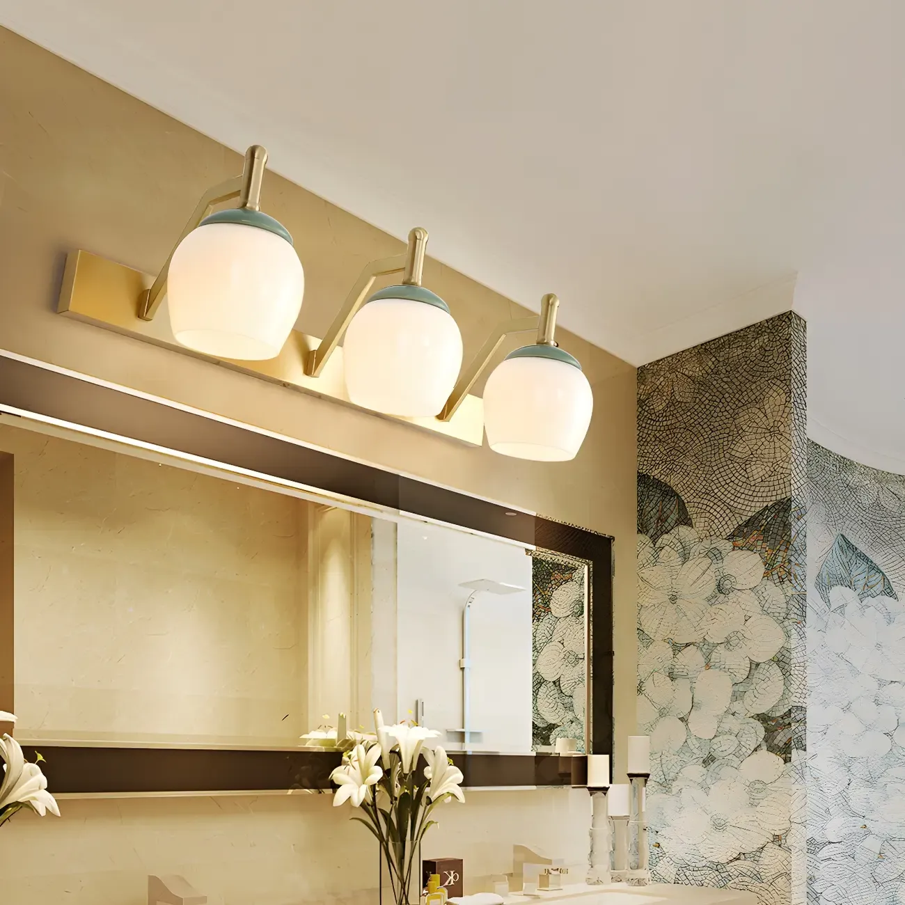 Traditional Brass Vanity Sconce with Frosted Glass for Bathroom Image - 7