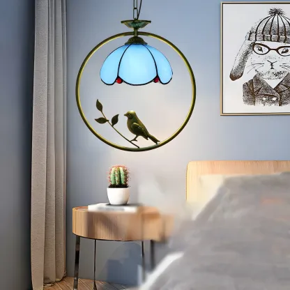 Tiffany Stained Glass Rattan Pendant Light Fixture Image - 6