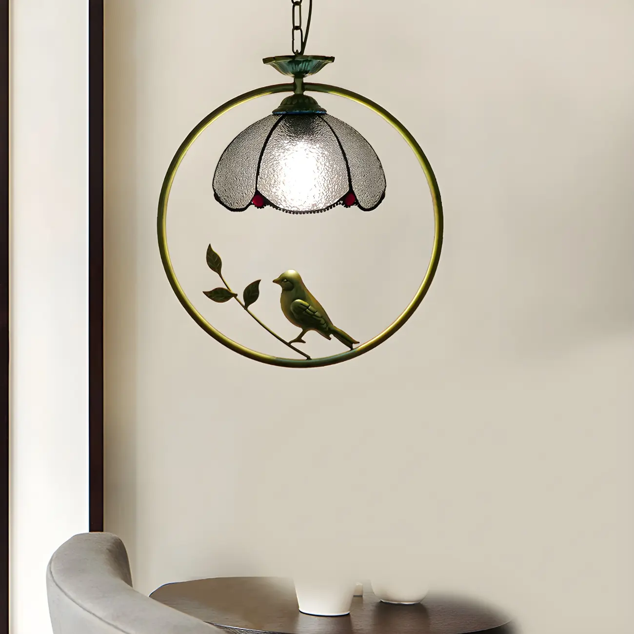 Tiffany Stained Glass Rattan Pendant Light Fixture Image - 8 | homeyfad