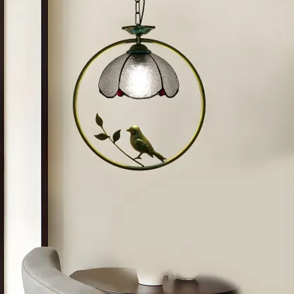 Tiffany Stained Glass Rattan Pendant Light Fixture Image - 8