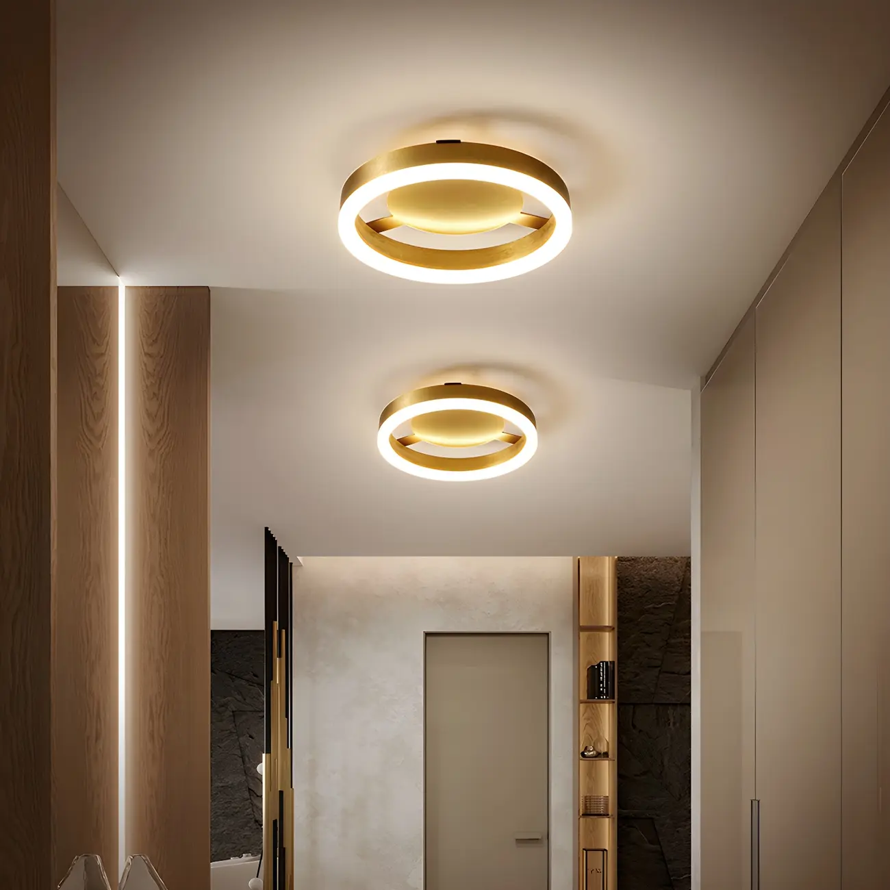 Decorative Round Golden Semi-Flush LED Ceiling Light Image - 1 | homeyfad