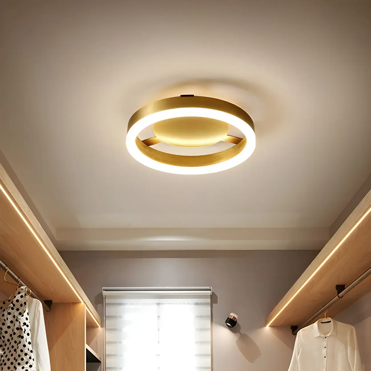 Decorative Round Golden Semi-Flush LED Ceiling Light Image - 2