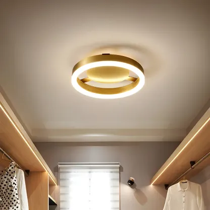 Decorative Round Golden Semi-Flush LED Ceiling Light Image - 2