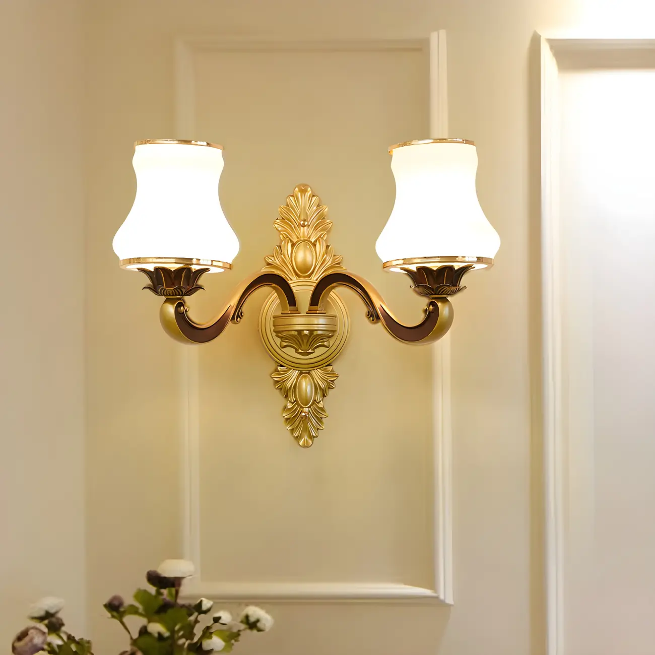 2-Light Traditional Gold Floral Wall Sconce for Living Rooms Image - 1 | homeyfad